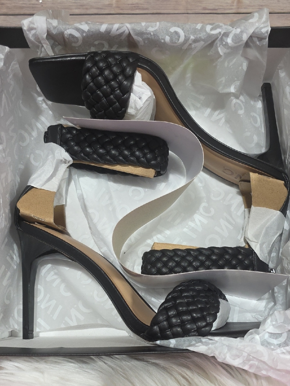 INC International Concepts Black Braided Strap Stiletto Sandals